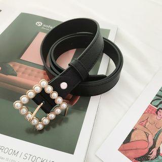 Faux Leather Pearl Buckle Belt Black - 100cm