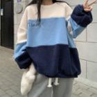 Long-sleeve Striped Fleece Sweatshirt Blue - One Size