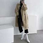 Flap-front Trench Coat With Sash Beige - One Size