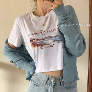 Printed Short-sleeve Cropped T-shirt / Cardigan