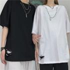 Couple Matching Short Sleeve Plain Chain Detail T-shirt