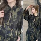 Long-sleeve Print Dress Green - One Size
