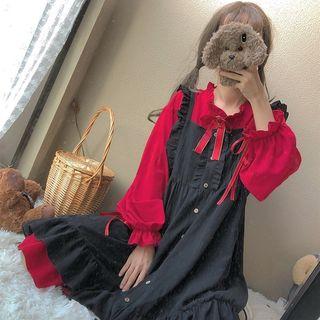 Long-sleeve Ruffle Trim Dress / Jumper Dress