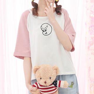 Print Raglan Elbow-sleeve T-shirt