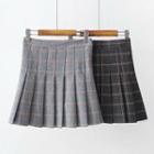 High-waist Pleated Plaid Mini Skirt