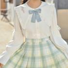 Long-sleeve Wide Collar Bow Blouse