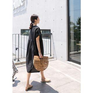 Cuff-sleeve A-line Midi Dress