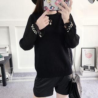 Mock Two-piece Faux-pearl Detail Sweater