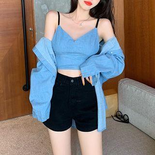 Loose-fit Denim Shirt / Denim Crop Camisole Top