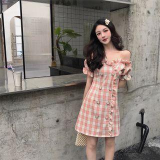 Off Shoulder Plaid Ruffle Dress