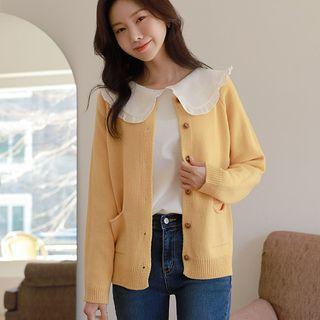 Colored Raglan Dual-pocket Cardigan