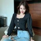 Square-neck Shirred Cropped Blouse