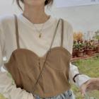 Mock Two Piece Spaghetti Strap Cropped Top Khaki&white - One Size