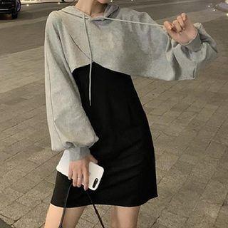 Set: Spaghetti Strap Mini A-line Dress + Cropped Hoodie