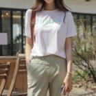Pastel Letter-printed Silky T-shirt