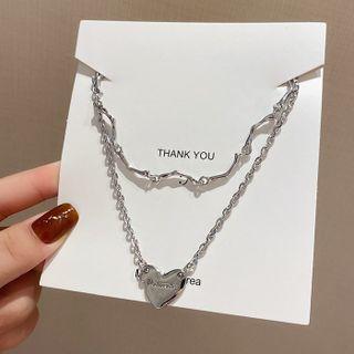 Heart Pendant Layered Alloy Choker 1 Pc - X738 - Silver - One Size