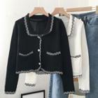 Contrast Trim Collared Cropped Cardigan