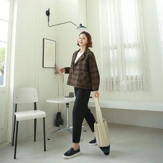 Double-breasted Plaid Knit Blazer