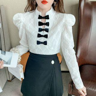 Stand Collar Bow Blouse