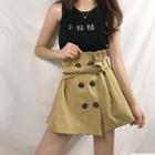 Sleeveless Top / Double-breasted A-line Mini Skirt