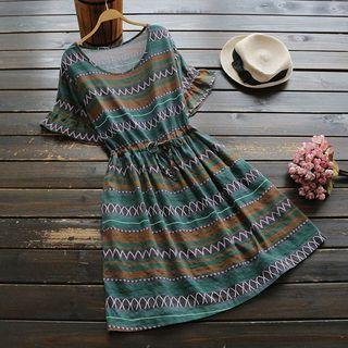 Ruffle Sleeve Patterned A-line Dress
