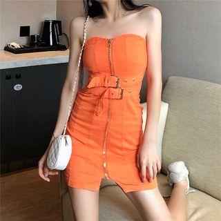 Zip Detail Strapless Mini Sheath Dress