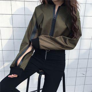 Color-block Cropped Baseball Jacket