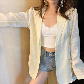 Plain Single-breasted Blazer Beige - One Size