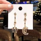Moon & Star Rhinestone Asymmetrical Dangle Earring 1 Pair - E1535 - Gold - One Size