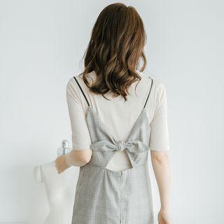 Ribbon-back Plaid Sleeveless Dress