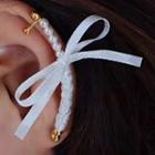 Bow Faux Pearl Cuf Earring 1 Pair - White - One Size