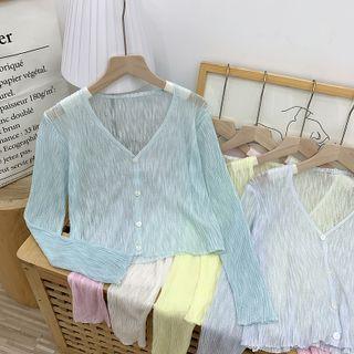 Long-sleeve Button-up Light Knit Top