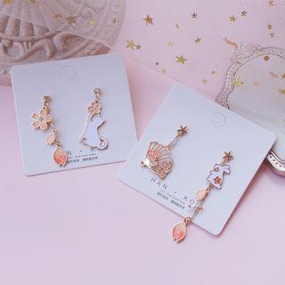 Non-matching Alloy Animal & Sakura Dangle Earring