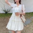 Set: Spaghetti-strap Mini A-line Dress + Elbow-sleeve Shawl