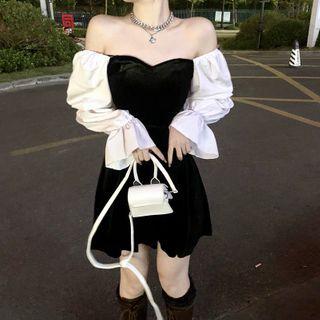 Two-tone Lace-up Mini A-line Dress