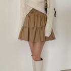 Drawcord-waist Pleather Mini Tiered Skirt