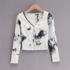Long-sleeve Buttoned Tie-dye Knit Top