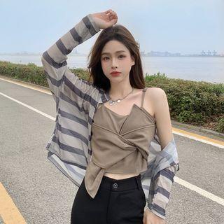 Knotted Camisole Top / Striped Cardigan