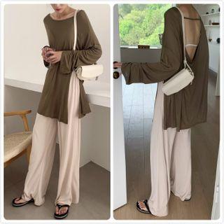 Open-back Long-sleeve Top / Wide Leg Pants