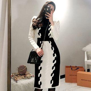Two-tone Cable Knit Sweater Dress As Shown In Figure - One Size
