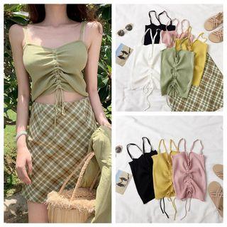 Drawstring Front Cropped Sleeveless Top