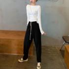 Plain Boatneck Long-sleeve Top / Loose-fit Pants