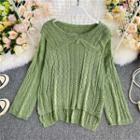 Cut Out Plain Long-sleeve Knitted Top