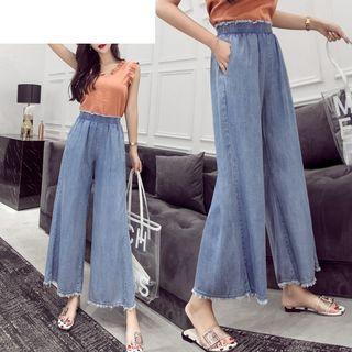 Fringed Wide-leg Denim Pants
