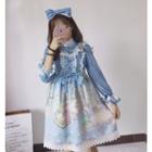 Printed Bow Accent Long Sleeve Dress