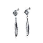 Vintage Simple Feather Diamond 316l Stainless Steel Earrings Silver - One Size