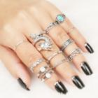 Set Of 12: Retro Alloy Ring (assorted Designs) Set - Silver - One Size