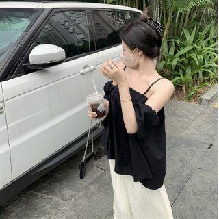 Puff-sleeve Cold-shoulder Top / Maxi A-line Skirt
