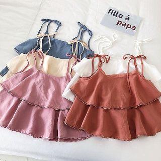 Plain Eyelet Panel Lace-up Sleeveless Top