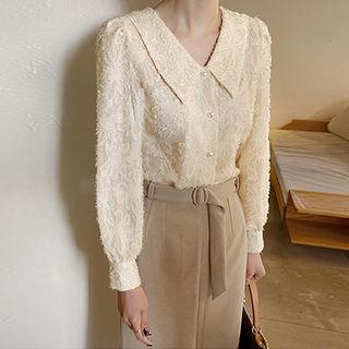 Sailor-collar Textured Blouse